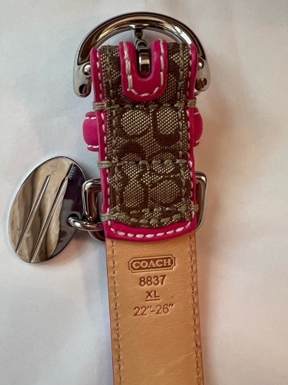 Coach Khaki & Pink Signature Mini C Flower Embellished Dog Collar - Picture 9 of 11